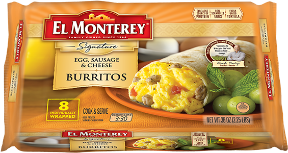 Egg, Sausage & Cheese Frozen Breakfast Burritos - El Monterey Signature Egg, Cheese & Jalapeno Burritos (600x352), Png Download