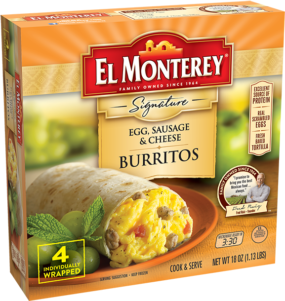 Egg, Sausage & Cheese Breakfast Burritos - El Monterey Breakfast Burritos (600x630), Png Download