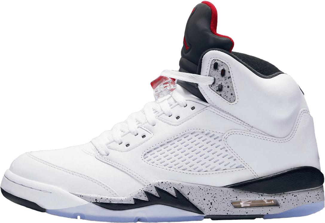 Nike Air Jordan 5 Retro Gs White / University Red / - Air Jordan 5 White Cement (1200x1308), Png Download