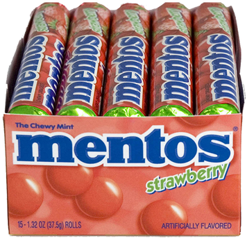 4 Pack - Mentos Strawberry Roll 15 Rolls (1.32 Oz Per (386x387), Png Download