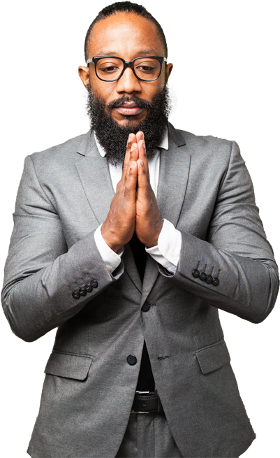 "a Picture Of A Black Man Praying On The Services Page" - Advertising (417x656), Png Download