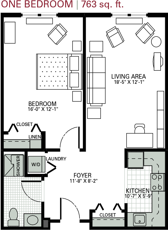 Thotgs Onebedroom 763sqft - Senior Living One Bedroom Floor Plans (866x1057), Png Download