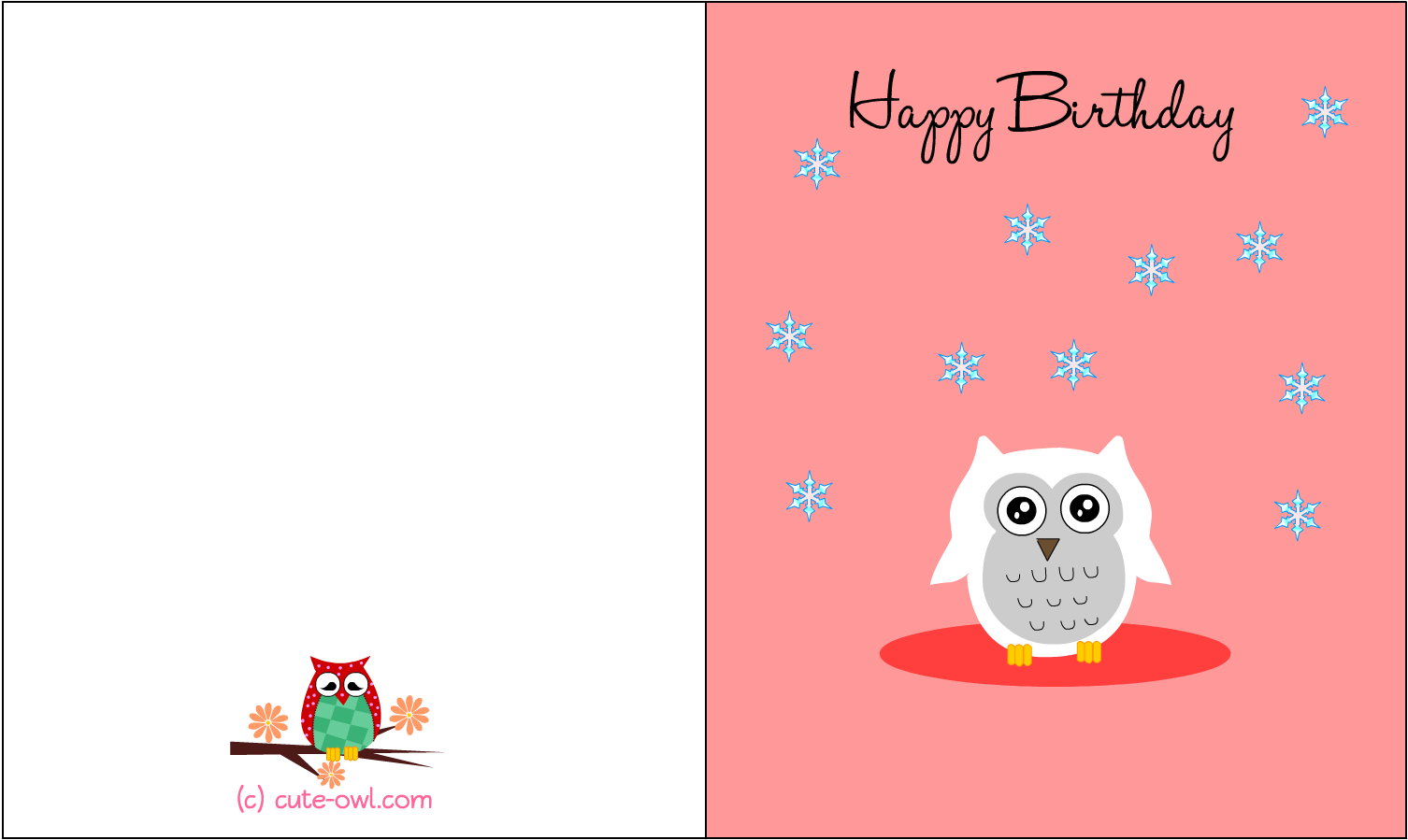 Cute Snowy Owl Happy Birthday Card - Fun Happy Birthday Card Printable (1650x1275), Png Download
