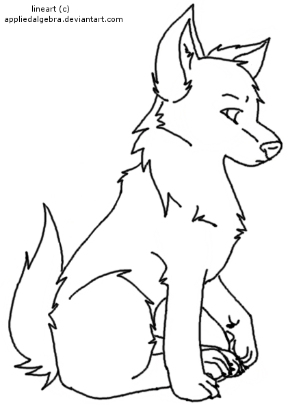 Free Wolf Pup Lineart By Appliedalgebra - Tribal Wolf Pup Drawings (421x591), Png Download