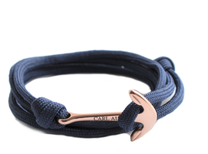 Carl August Rose Gold Anchor On Navy Blue Rope Bracelet - Gold (480x345), Png Download