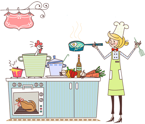 Female Chef Clipart Cooking Chef - Cooking In The Kitchen Clipart (500x427), Png Download