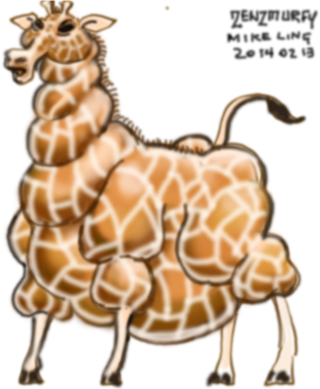 Fat Giraffe By Zenzmurfy On Deviantart - Giraffe Drawing (1028x777), Png Download