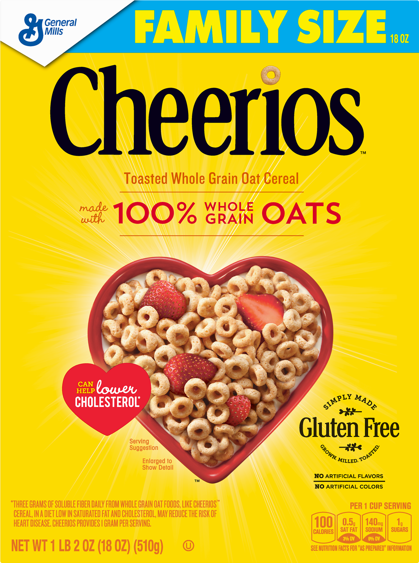 Cheerios, Gluten Free, Breakfast Cereal, Large Size, - Cheerios Cereal (1800x1800), Png Download