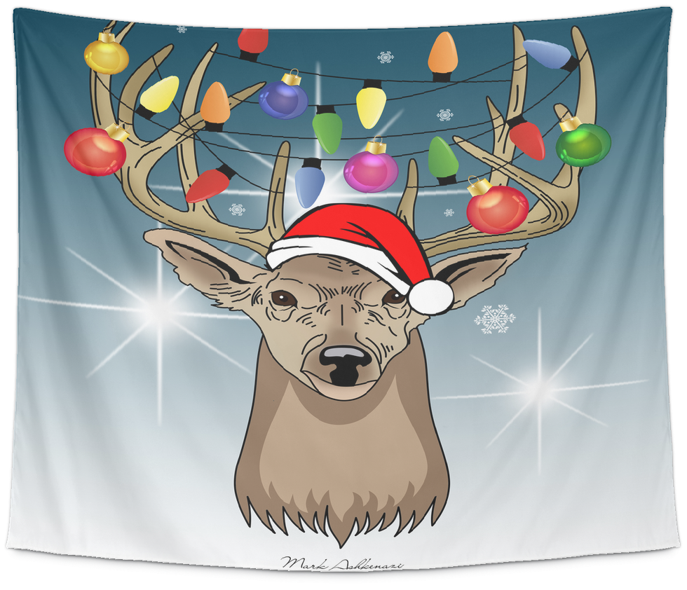 Christmas Deer Tapestry - Trademark Fine Art Mark Ashkenazi 'christmas Deer 2' (1024x1024), Png Download