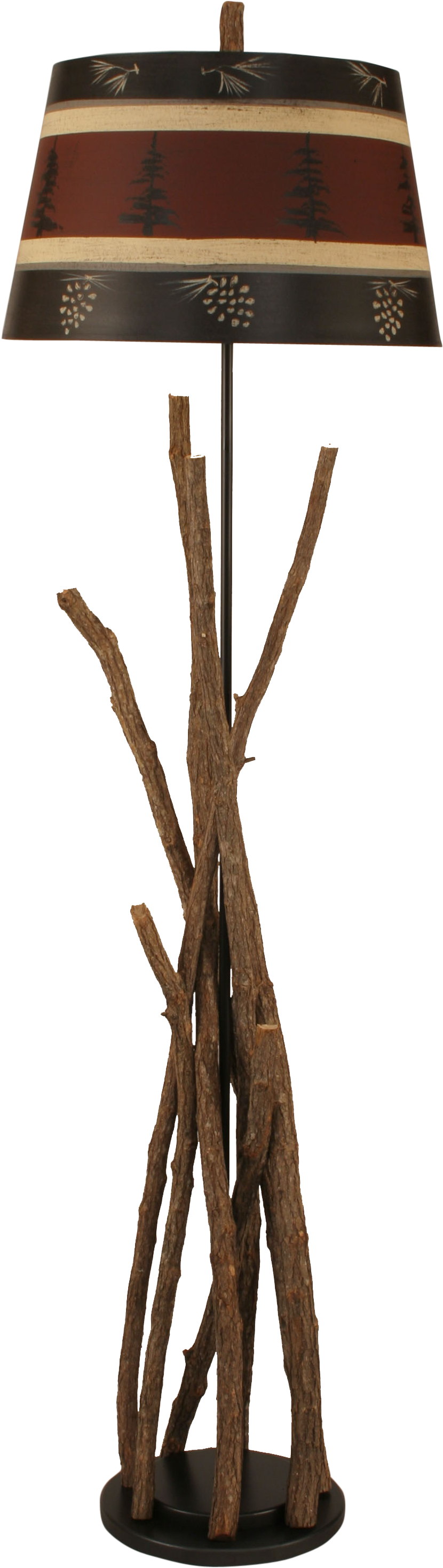 Bundle Of Sticks Floor Lamp W/ Tree And Pine Cone Shade - Coast Lamp Mfg. Rustic Living Stick 64" Floor Lamp (650x1625), Png Download