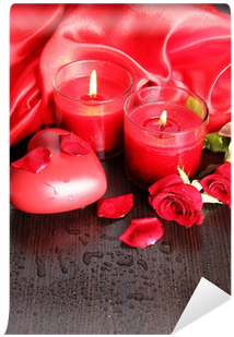 Beautiful Romantic Red Candle With Flowers, Close Up - Candle (400x400), Png Download