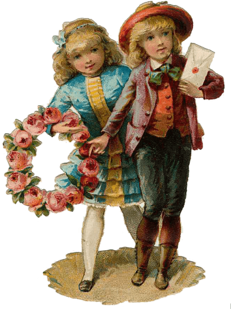 Two Victorian Vintage Kids - Victorian Christmas Png (400x400), Png Download