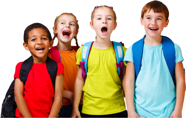 Happy Kids Wearing Backpack - Da Vinci Academy (630x468), Png Download
