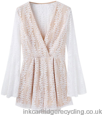 Crossover Lace Bell Sleeve Romper - Jumpsuits & Rompers (400x400), Png Download