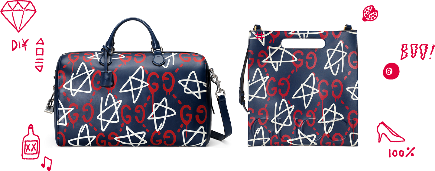 Gucci Guccighost Small Leather Tote Bag, Blue/silver, (2048x610), Png Download