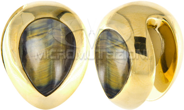 Brass Ear Weights With Tiger Eyes Tear Drop Ear - Jewellery (750x750), Png Download
