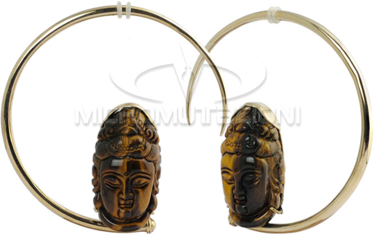 Large Brass Hoops With Tiger Eyes Shiva Mask Brass - Brass (750x750), Png Download