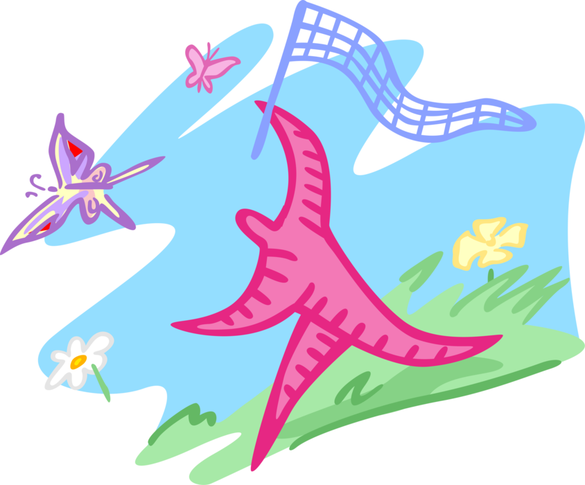 Vector Illustration Of Chasing Butterflies With Butterfly (844x700), Png Download