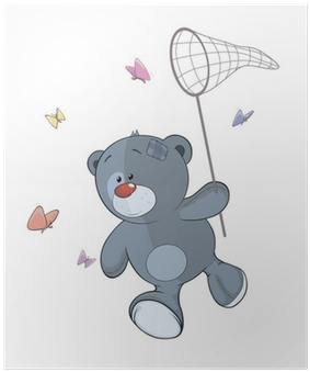 The Stuffed Toy Bear Cub And Butterfly Net Cartoon - Teddy Bear (400x400), Png Download