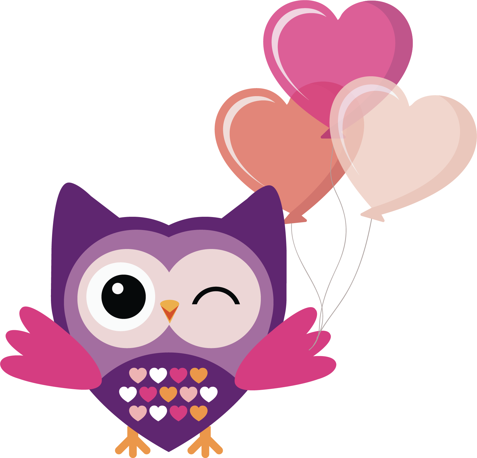 Owl Png Transparent Free Images - Pink Owl With Balloon (1657x1591), Png Download