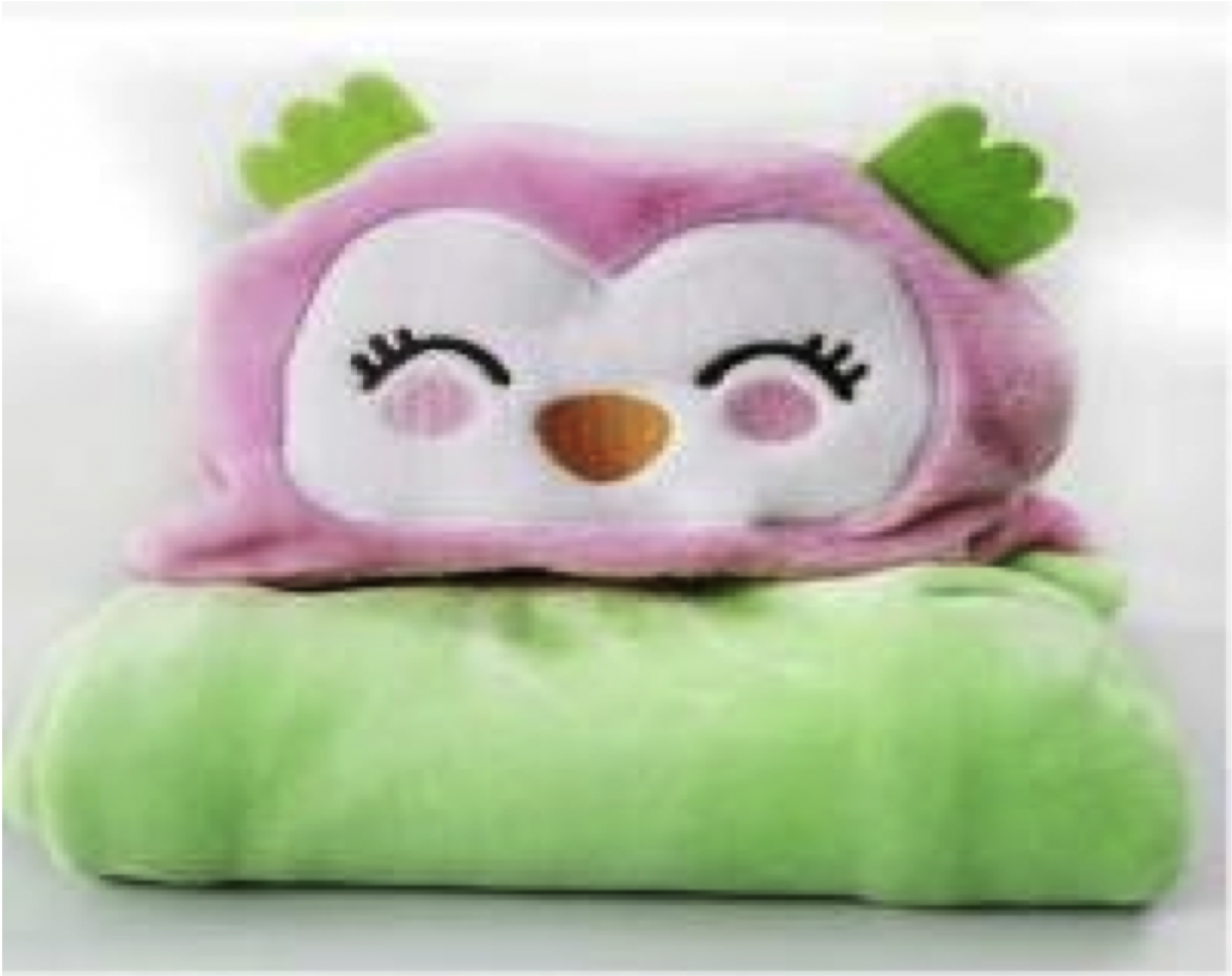 Green & Pink Owl Baby/toddler Hooded Blanket 1- 4 - Blanket (1200x1200), Png Download