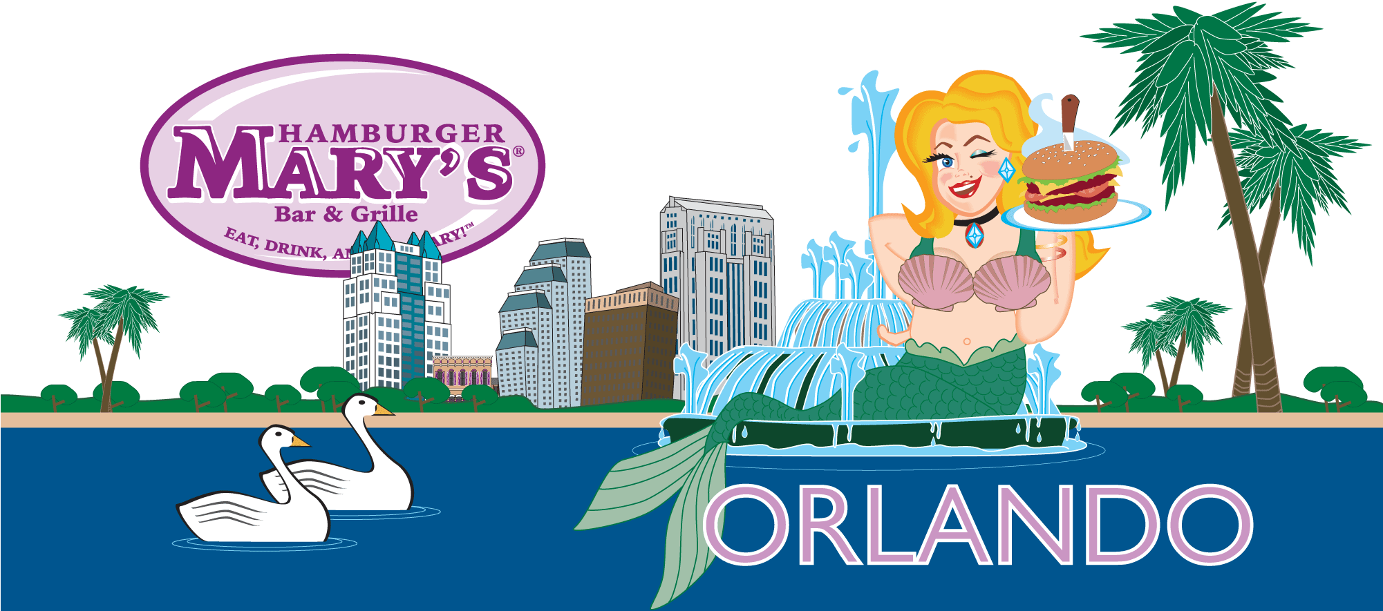 Hamburger Marys Orlando Skyline - Hamburger Mary's Orlando Logo (2000x900), Png Download