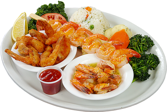 Shrimp Trio - Shrimps Dish Png (614x409), Png Download