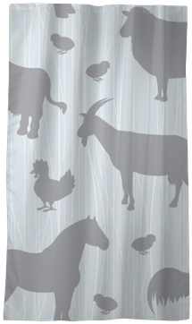 Seamless Pattern With Farm Animals Silhouettes Blackout - Window Valance (400x400), Png Download