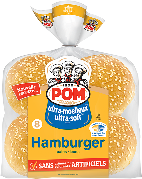 Pom® Ultra Moelleux Sesame Hamburger Buns 8-pack - Pom Hamburger Buns (641x648), Png Download