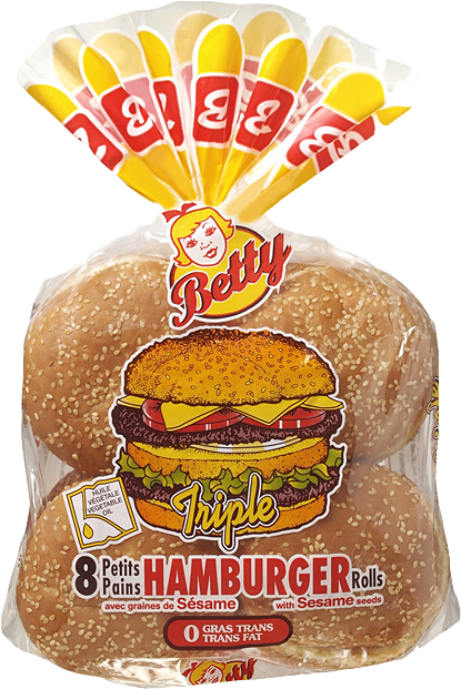 Hamburger Triple Decker With Sesame - Betty (546x640), Png Download