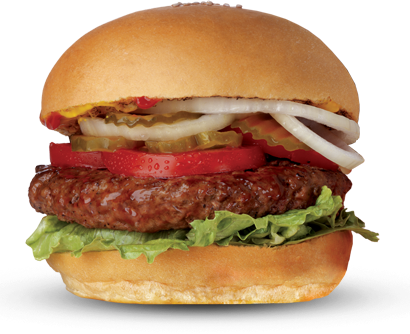 Buns Are Made With Soy Flour, And Fries Are Cooked - 2 3 Pound Burger (410x334), Png Download