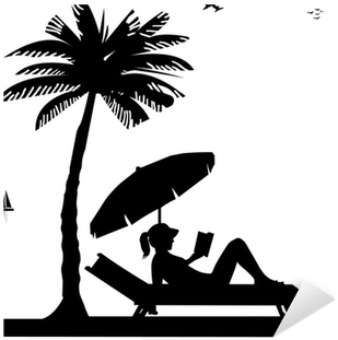 Silhouette Of Girl Reading A Book On The Beach Next - Beach Silhouette (400x400), Png Download
