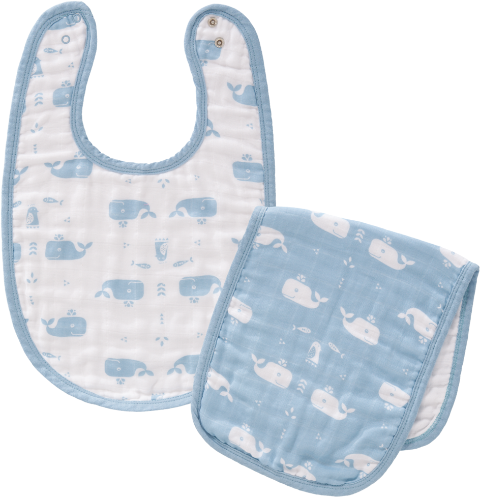 Slab & Spuugdoekset Whale Blue Fog - Fresk Organic Bib & Burp Set (whale) (1024x1024), Png Download