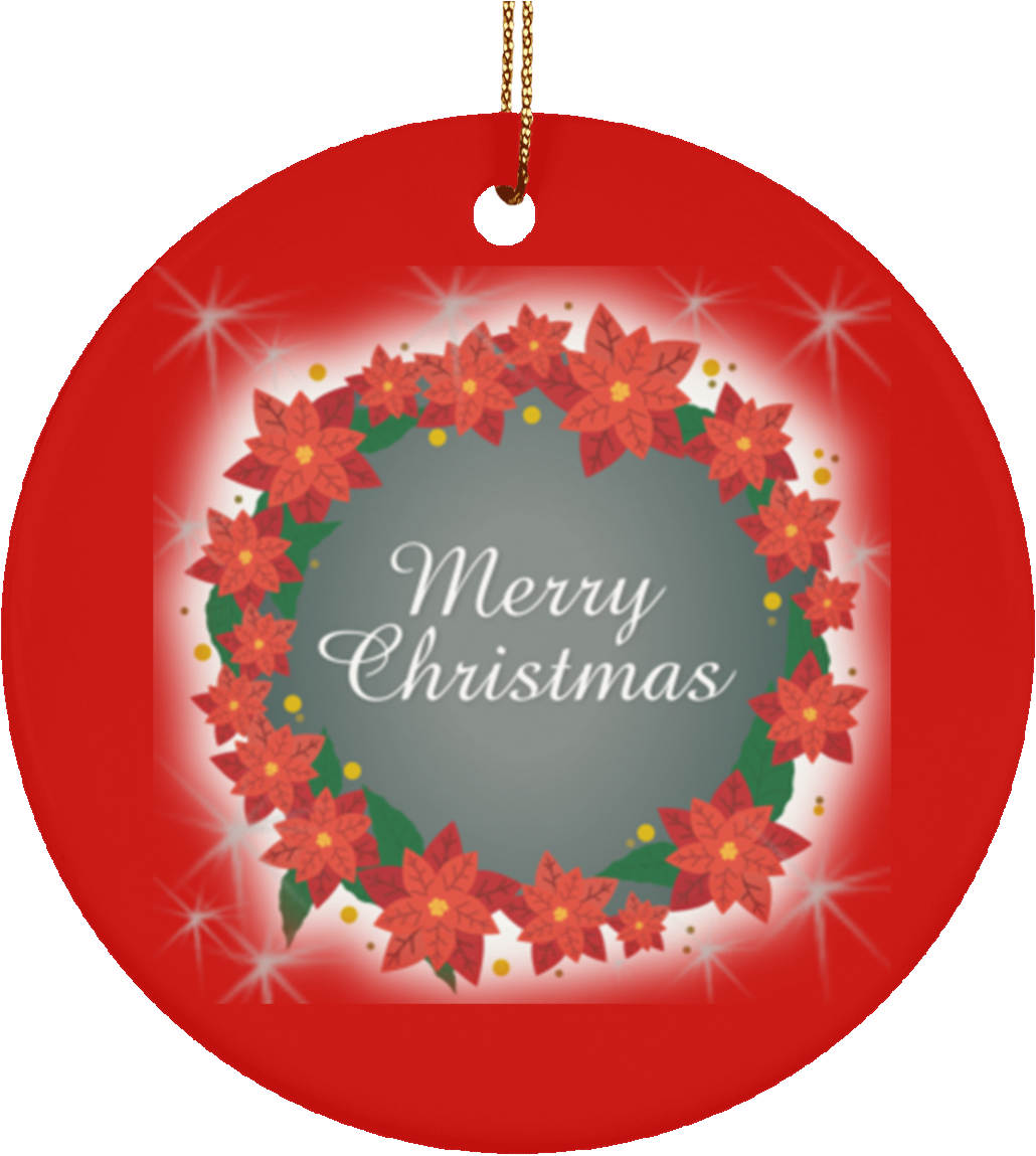 Poinsettia Festive Christmas Tree Decoration New Hanging - Merry Christmas-poinsettias-ribbons-custom Card (1155x1155), Png Download