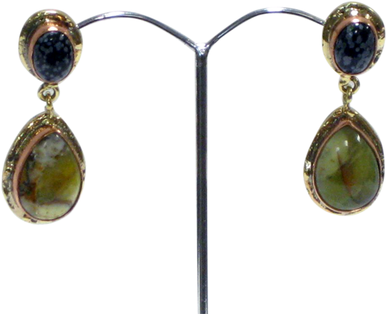 White Metal Green Opal & Snowflake Obsidian Earrings - Gold (600x600), Png Download