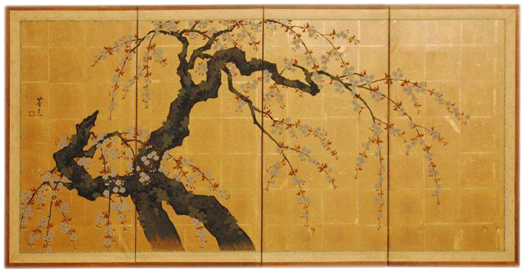 Japanese Four Panel Byobu Screen Sakura Cherry Blossom - Tree (768x768), Png Download