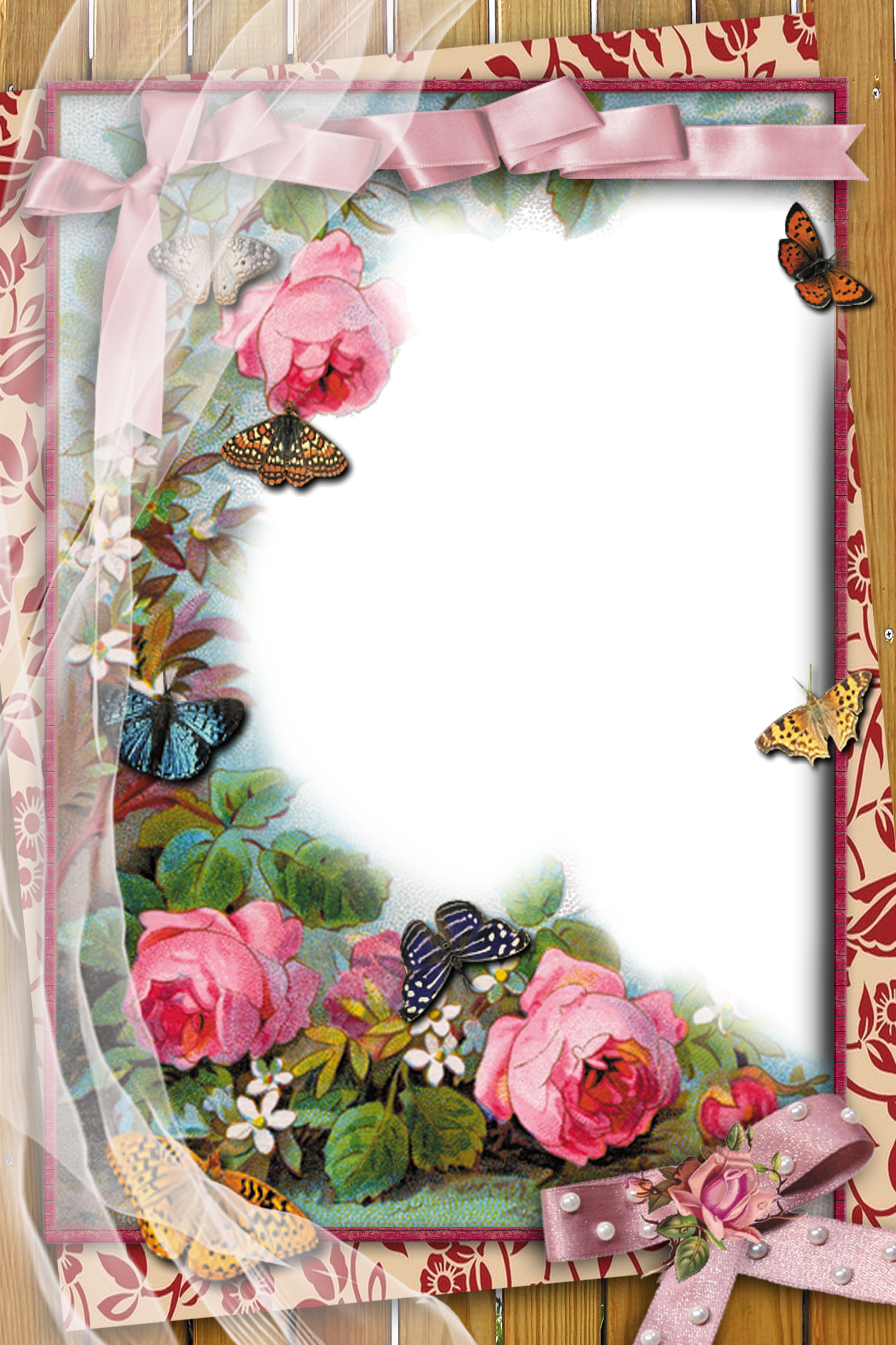 Flower And Butterfly Border Design Png Download - Love Photo Frame Editor (400x600), Png Download