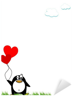 Penguin Bird With Heart Shaped Balloons, Vector Sticker - Balloon (400x400), Png Download