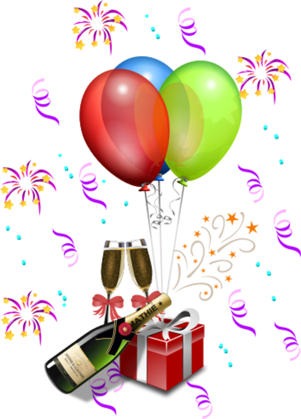 Champagne With Gift Boxes And Balloons - Wines And Balloons Png (600x835), Png Download