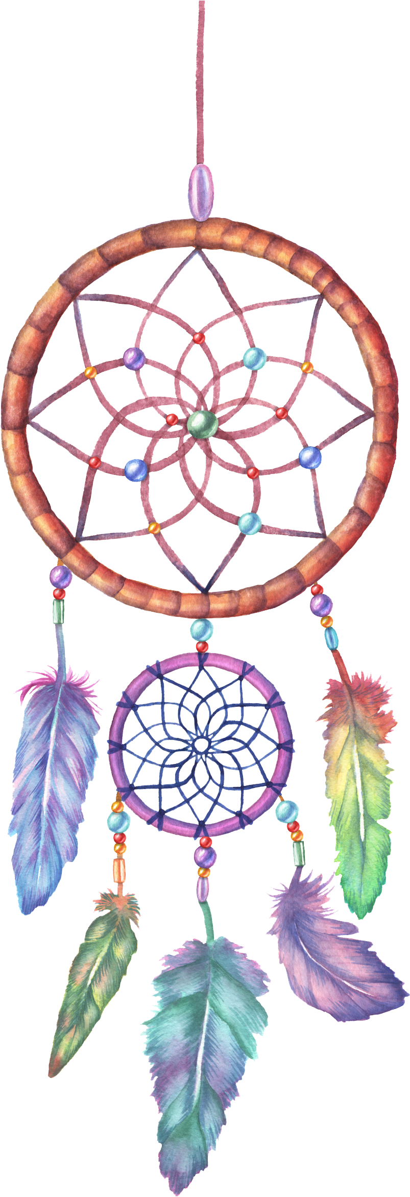 Image Free Stock Dreamcatcher Watercolor Painting Illustration - Colorful Dream Catcher Png (1024x2477), Png Download