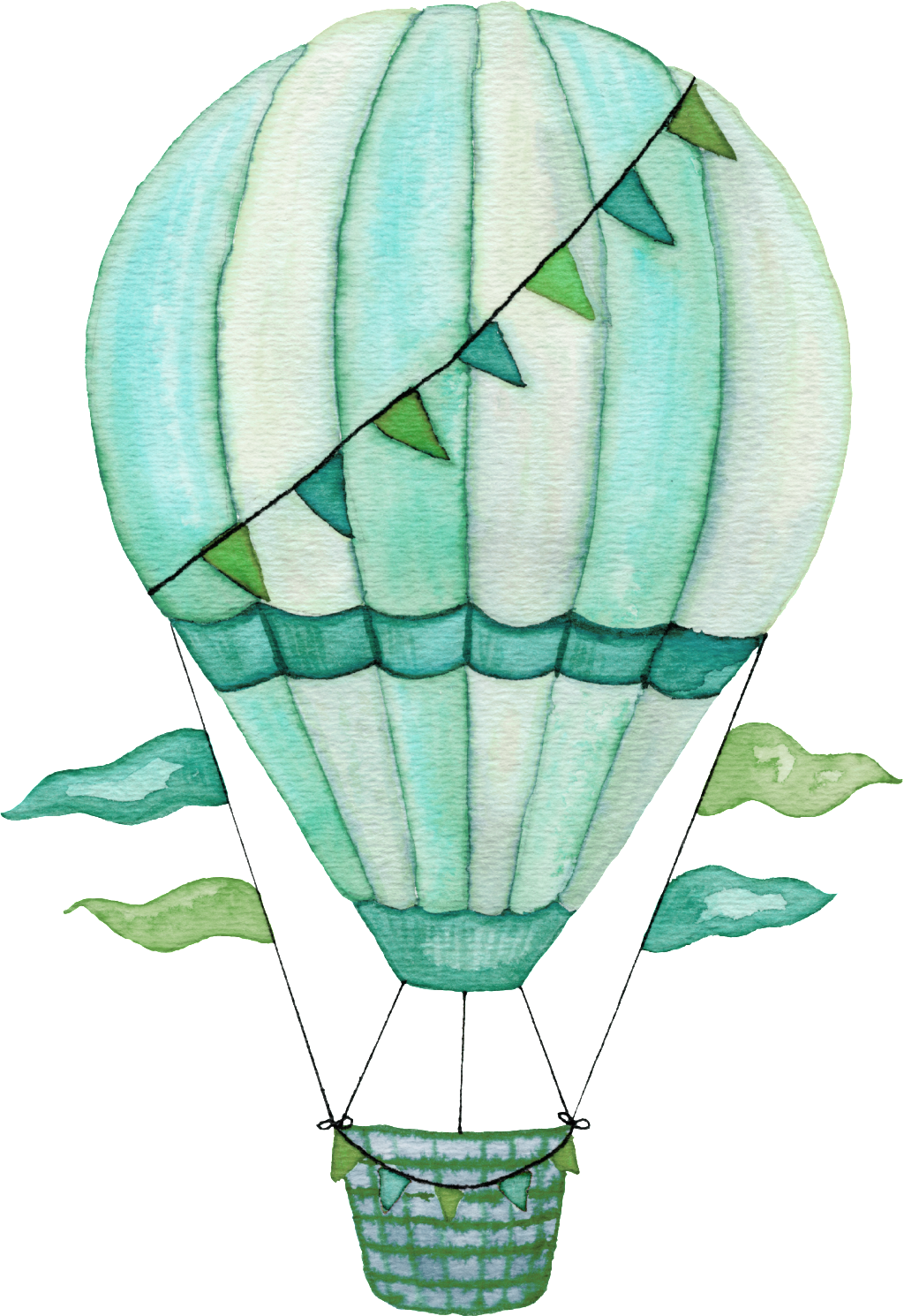 Hand Painted Blue Hot Air Balloon Png Transparent - Hot Air Balloon Watercolor Transparent (1024x1490), Png Download