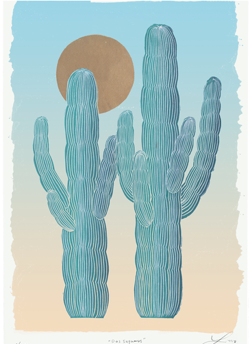 Dos Saguaros W/ Watercolor Background - Saguaro (500x500), Png Download