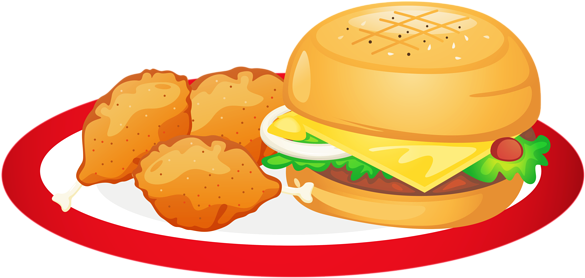 Hamburger And Chicken Legs Plate Png Clipart - Plate Of Food Clip Art (600x301), Png Download