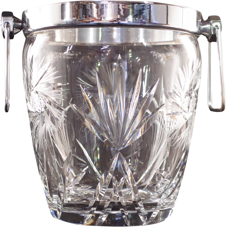 Cut Glass And Chrome Ice Bucket - Glass (1024x1066), Png Download