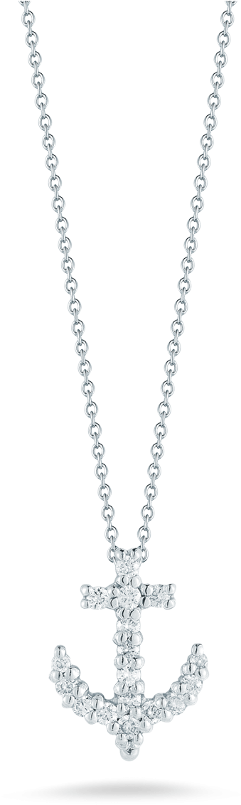 Roberto Coin 18kt Gold Anchor Pendant With Diamonds - Roberto Coin Tiny Treasures White Gold Diamond Green (1600x1600), Png Download