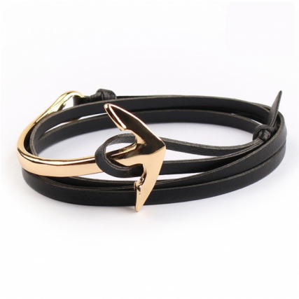 2017 Gold Anchor Leather Bracelet - 2016 Hook Silver Plated Fashion Jewelry Beach Sport (426x592), Png Download