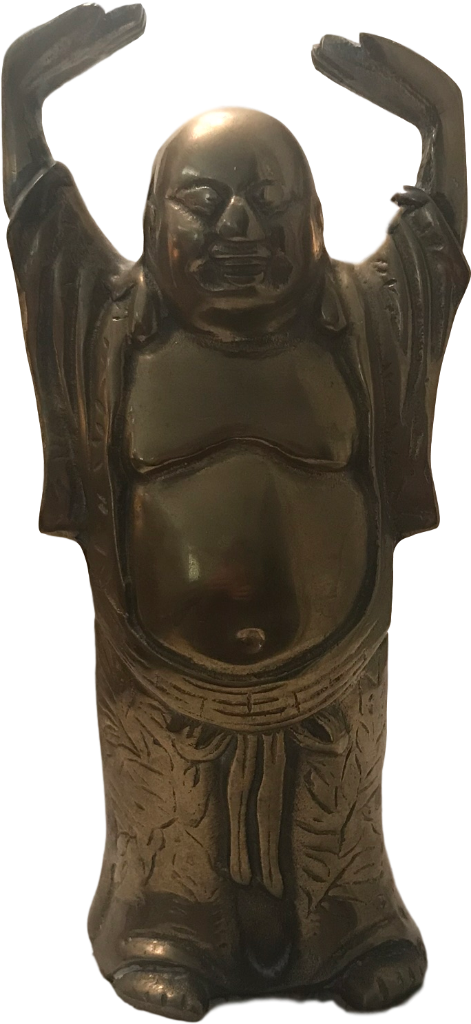 Vintage Solid Brass Happy Buddha Statue - Brass (750x1628), Png Download