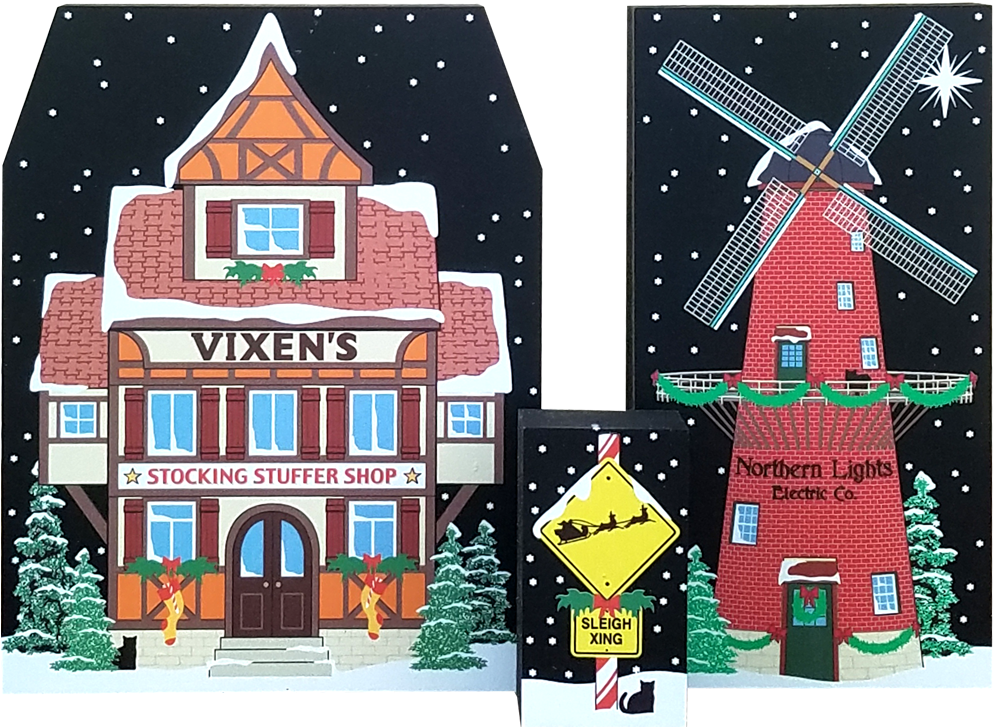 It Even Has Glittery Snow - Cats Meow Village Sleigh Crossing Sign North Pole Series (1000x733), Png Download