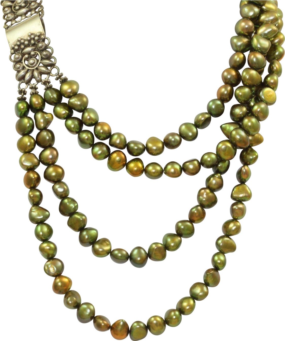Estate Silver Green Fresh Water Pearl 4 Strand Necklace - The Blushing Brunette Boutique (1341x1341), Png Download