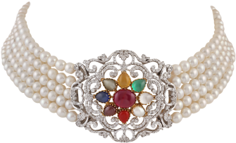 String Of Pearls Png Diamond Pendant Studded In 18k - Gold (400x400), Png Download